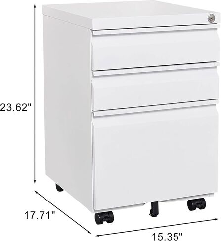 3-Drawer Mobile File Cabinet with Lock, Office Storage Filing Cabinet for Legal/Letter Size, Pre-Assembled Metal File Cabinet Except Wheels Under Desk (2 Drawer,Black) in Kuwait