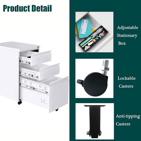 3-Drawer Mobile File Cabinet with Lock, Office Storage Filing Cabinet for Legal/Letter Size, Pre-Assembled Metal File Cabinet Except Wheels Under Desk (2 Drawer,Black) in Kuwait