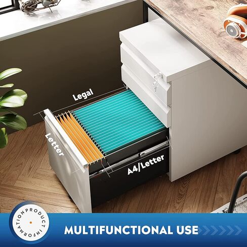 3-Drawer Mobile File Cabinet with Lock, Office Storage Filing Cabinet for Legal/Letter Size, Pre-Assembled Metal File Cabinet Except Wheels Under Desk (2 Drawer,Black) in Kuwait