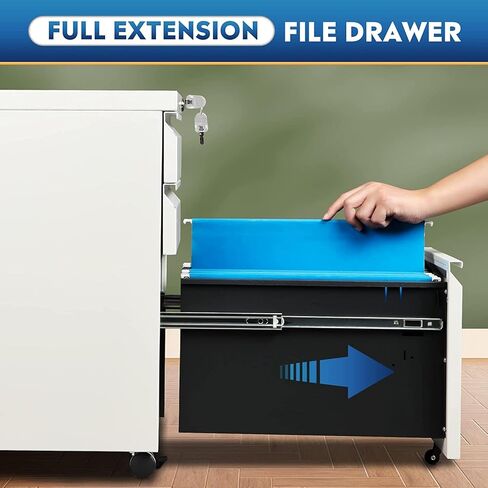 3-Drawer Mobile File Cabinet with Lock, Office Storage Filing Cabinet for Legal/Letter Size, Pre-Assembled Metal File Cabinet Except Wheels Under Desk (2 Drawer,Black) in Kuwait