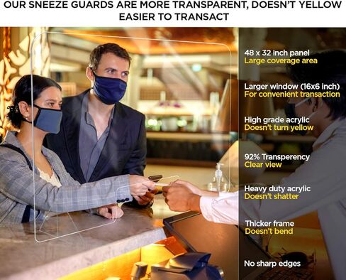 واقي من الزجاج الشبكي للمكتب من فلاي بولد - حاجز لمقسم المكتب من الاكريليك - واقي بلاستيكي شفاف بنسبة 92% مضاد للبهتان لاقسام اثاث المكتب 48 انش × 32 انش in Kuwait