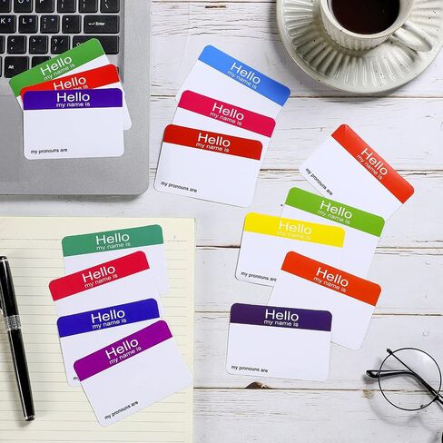 200 Pcs Hello My Pronouns are Sticker Decal Vinyl Stick on Name Tag Stickers Removable Blank Adhesive Name Tags for Kids Adults Conference Schools Party Badge Identification Label (Multicolored) in Saudi Arabia