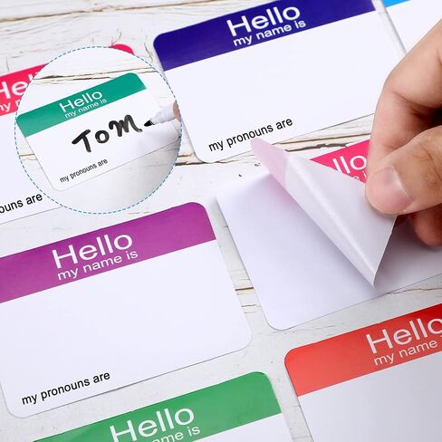 200 Pcs Hello My Pronouns are Sticker Decal Vinyl Stick on Name Tag Stickers Removable Blank Adhesive Name Tags for Kids Adults Conference Schools Party Badge Identification Label (Multicolored) in Saudi Arabia