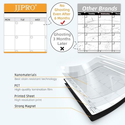 JJPRO Magnetic Monthly Calendar Whiteboard Set for Fridge-Monthly Planning Board and Two Bonus Dry Erase Grocery Board&Weekly Menu Board-Meal Planner Whiteboard/To-Do List-6 Markers in Kuwait
