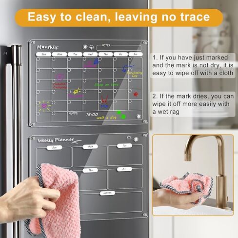 16x12 inch Magnetic Calendar for Fridge, 2 Pack Reusable Acrylic Fridge Calendar, Clear Dry Erase Board Monthly & Weekly Planning Board in Kuwait