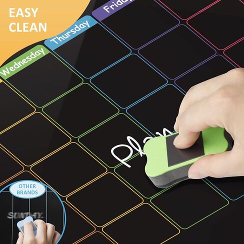 مجموعة تقويم مغناطيسية قابلة للمسح الجاف، تقويم سبورة سوداء مغناطيسية للثلاجة - مخطط شهري، مخطط اعمال روتينية، قائمة فارغة وقائمة قائمة باللون الاسود، منظم ثلاجة المطبخ مع 8 اقلام ماركر + ممحاة in Kuwait