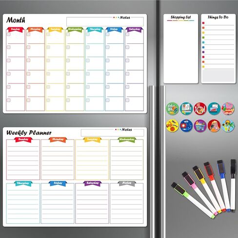 Magnetic Calendar for Fridge Dry Erase Board Calendar - 4PCS Set of Monthly Weekly Planner with Notepad for Refrigerator Family Home School Office in Kuwait