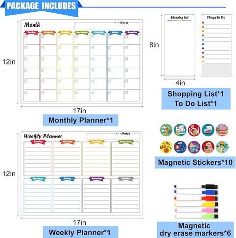 Magnetic Calendar for Fridge Dry Erase Board Calendar - 4PCS Set of Monthly Weekly Planner with Notepad for Refrigerator Family Home School Office in Kuwait