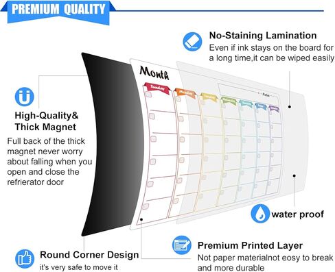 Magnetic Calendar for Fridge Dry Erase Board Calendar - 4PCS Set of Monthly Weekly Planner with Notepad for Refrigerator Family Home School Office in Kuwait