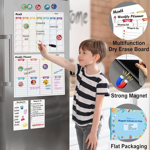 Magnetic Calendar for Fridge Dry Erase Board Calendar - 4PCS Set of Monthly Weekly Planner with Notepad for Refrigerator Family Home School Office in Kuwait