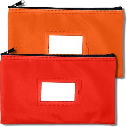 حقيبة نقود مع سحاب | أحمر وبرتقالي | 27.94 × 15.24 سم | حقيبة محفظة جلدية متينة للنقود النقدية من الجلد للرجال والنساء مع نافذة بطاقة تعريف مؤطرة وبطاقة فارغة | من GIDABRAND in Kuwait