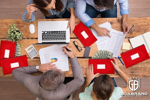 حقيبة نقود مع سحاب | أحمر وبرتقالي | 27.94 × 15.24 سم | حقيبة محفظة جلدية متينة للنقود النقدية من الجلد للرجال والنساء مع نافذة بطاقة تعريف مؤطرة وبطاقة فارغة | من GIDABRAND in Kuwait