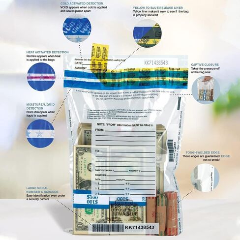 أكياس الإيداع الشفافة من BankSuppliesUltima Blue | 9 عرض × 12 ارتفاع | عبوة 100 | العبور والتحويل والأشياء الثمينة | شريط واضح للعبث| إغلاق رفرف أسير | حقيبة ودائع الأمن in Kuwait
