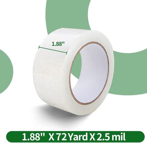 شريط تغليف عالي التحمل، شريط تغليف شفاف أكثر سمكًا للشحن والتعبئة المتحركة وختم 12 لفة، إجمالي 864Y 2.5 مل، 1.88 بوصة × 72 ياردة in Kuwait