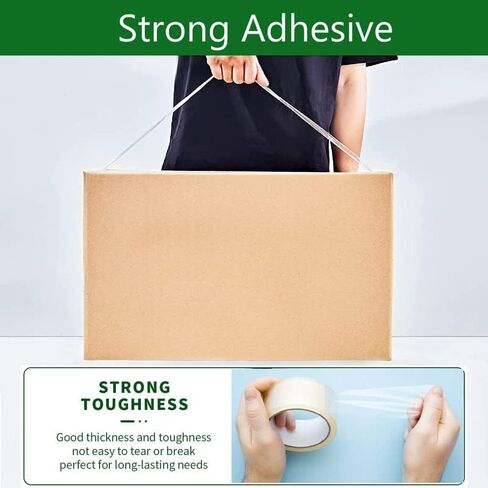 شريط تغليف عالي التحمل، شريط تغليف شفاف أكثر سمكًا للشحن والتعبئة المتحركة وختم 12 لفة، إجمالي 864Y 2.5 مل، 1.88 بوصة × 72 ياردة in Kuwait