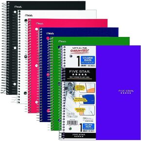6 Pack Of Mead Five Star Personal Spiral Notebook, 7" x 4 3/8", 100 Sheets, College Rule, Assorted colors (MEA45484) in Saudi Arabia