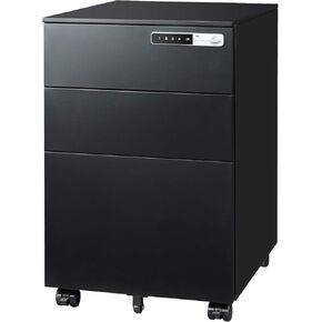 DEVAISE 3 Drawer File Cabinet with Digital Lock, Pre-assembled Steel Filing Cabinet Except Casters, Under Desk Mobile File Cabinet for Home Office, Black
