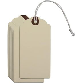 60 Pieces Blank Manila Shipping Tags with Elastic String Attached Inventory Tags Luggage Paper Tag Present Tags Cardboard Tags with String Hang Label Tags with Reinforced Hole 4 3/4" x 2 3/8" (Beige)
