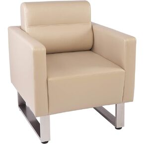 LUCKYERMORE Waiting Room Chairs Office Guest Chairs Reception Chairs Leather Accent Chairs Soft Barrel Sofa Upholstered Club School Guest Living Room Armchair, Beige