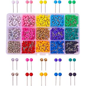 ZYNERY 1500 PCS Push Pins for Cork Board, 1/8-Inch Plastic Round Head Map Tacks Push Pins for Travel Map, Fabric Marking, Wall, Bulletin Boards (15 Colors)