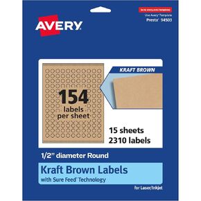 Avery Kraft Brown Round Labels with Sure Feed, 0.5" Diameter, 15,400 Kraft Brown Labels, Print-to-The-Edge, Laser/Inkjet Printable Labels in Saudi Arabia