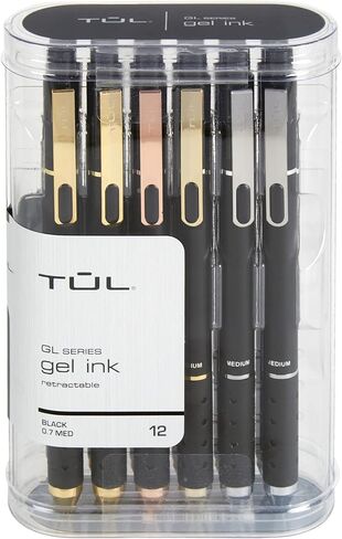 TUL® GL Series Retractable Gel Pens, Medium Point, 0.7 mm, Black Barrel, Black Ink, Pack Of 12 Pens in Saudi Arabia