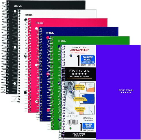 6 Pack Of Mead Five Star Personal Spiral Notebook, 7" x 4 3/8", 100 Sheets, College Rule, Assorted colors (MEA45484) in Saudi Arabia