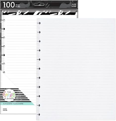 Happy Planner Plans + ورق إعادة تعبئة مخطط الملاحظات، 100 ورقة من ورق إعادة التعبئة المبطن للمجلات، حجم كبير in Kuwait