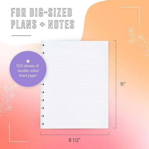 Happy Planner Plans + ورق إعادة تعبئة مخطط الملاحظات، 100 ورقة من ورق إعادة التعبئة المبطن للمجلات، حجم كبير in Kuwait