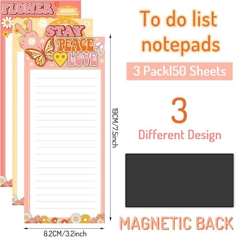 Whaline 3 Pack Groovy Magnetic Notepads Retro Groovy List to-Do Paper Pad Colorful Flower Butterfly Pattern Refrigerator Groceries Shopping List Stay Groovy Memo Pad for Adults Fridge Reminder Plan in Saudi Arabia
