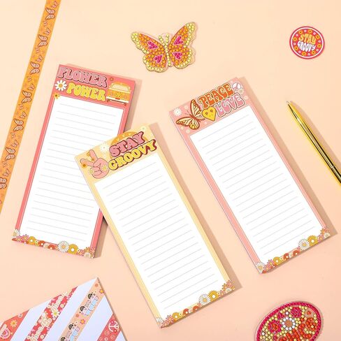 Whaline 3 Pack Groovy Magnetic Notepads Retro Groovy List to-Do Paper Pad Colorful Flower Butterfly Pattern Refrigerator Groceries Shopping List Stay Groovy Memo Pad for Adults Fridge Reminder Plan in Saudi Arabia