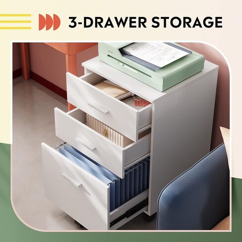 DEVAISE 3 Drawer Wood Mobile File Cabinet, Rolling Filing Cabinet for Letter/A4 Size, Black in Saudi Arabia