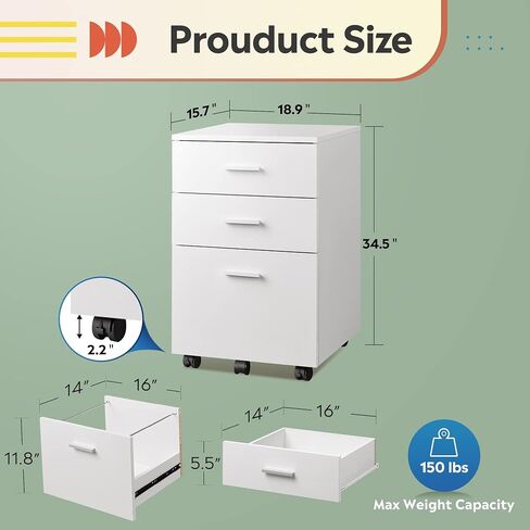 DEVAISE 3 Drawer Wood Mobile File Cabinet, Rolling Filing Cabinet for Letter/A4 Size, Black in Saudi Arabia