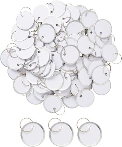 100-Pack Blank White Paper Metal Split 1-Inch Ring Key Labels, Round Tags with Metal Rims for Labeling Car or Household Keys, Luggage, Garage Sales, Pet Collars in Saudi Arabia