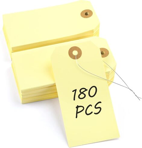 Koogel 180PCS Manila Paper Tags, Blank Shipping Tags with Reinforced Eyelet and Wire 4 3/4 x 2 3/8 Inch Hang Tags for Packing Inventory Luggage Garage Organization in Saudi Arabia