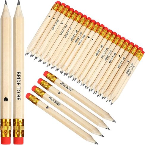 Outus 50 Pieces Wedding Pencils for Bridal Shower Half Pencil with Eraser 4 Inch Mini Hexagon 2 HB Short Pre Sharpened Half Pencils for Wedding Presents,Golf,Classroom, School, 2 Styles (Wood) in Saudi Arabia
