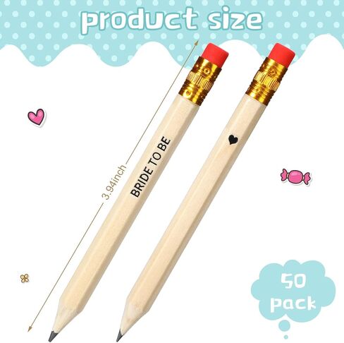 Outus 50 Pieces Wedding Pencils for Bridal Shower Half Pencil with Eraser 4 Inch Mini Hexagon 2 HB Short Pre Sharpened Half Pencils for Wedding Presents,Golf,Classroom, School, 2 Styles (Wood) in Saudi Arabia