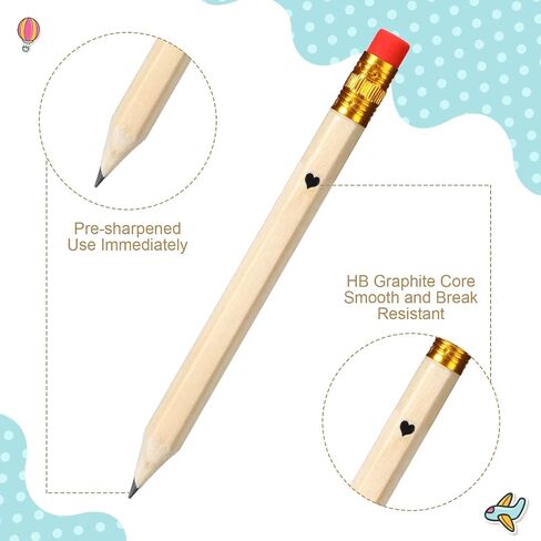 Outus 50 Pieces Wedding Pencils for Bridal Shower Half Pencil with Eraser 4 Inch Mini Hexagon 2 HB Short Pre Sharpened Half Pencils for Wedding Presents,Golf,Classroom, School, 2 Styles (Wood) in Saudi Arabia
