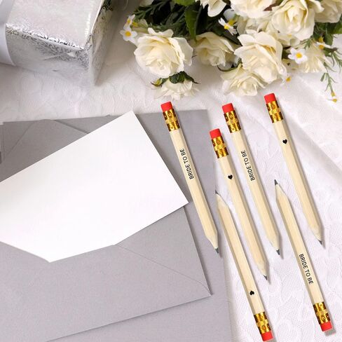 Outus 50 Pieces Wedding Pencils for Bridal Shower Half Pencil with Eraser 4 Inch Mini Hexagon 2 HB Short Pre Sharpened Half Pencils for Wedding Presents,Golf,Classroom, School, 2 Styles (Wood) in Saudi Arabia