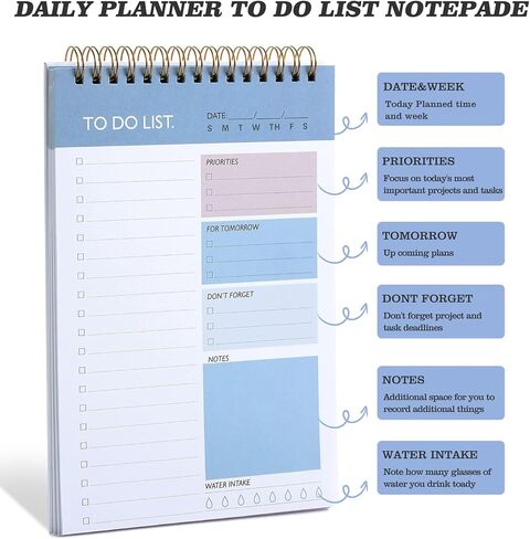 JIALILI To Do List Notepad، مفكرة مخططة يومية غير مؤرخة، 60 ورقة قابلة للتمزيق، 8.3 بوصة × 5.5 بوصة، قائمة مرجعية للعمل والتنظيم الشخصي تتضمن مجموعتين من ملصقات مخطط المهام in Kuwait