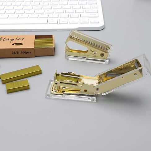 Mini Stapler with Staples Set Clear Acrylic Rose Gold Metallic Manual Stapler and 1000pcs 6/26 Colored Staples Kit for Desk Supplies Accessory(Rose Gold Mini Stapler with Staples) in Kuwait