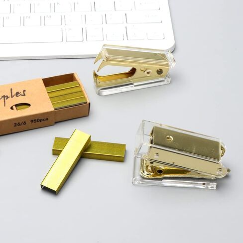 Mini Stapler with Staples Set Clear Acrylic Rose Gold Metallic Manual Stapler and 1000pcs 6/26 Colored Staples Kit for Desk Supplies Accessory(Rose Gold Mini Stapler with Staples) in Kuwait