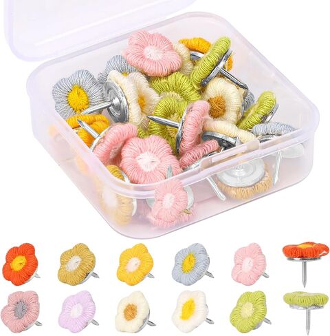 36pcs Flower Push Pins, Flower Thumb Tacks Cute Decorative Push Pins Colorful Floret Push Pin for CorkBoard Whiteboard Photo Wall Map Office Home in Saudi Arabia