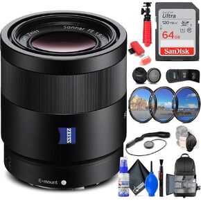 Sony Sonnar T FE 55mm f/1.8 ZA Lens (SEL55F18Z) + Filter Kit + Backpack + 64GB Card + Card Reader + Flex Tripod + Memory Wallet + Lens Cap Keeper + Cleaning Kit + Hand Strap + More (Renewed) in Saudi Arabia