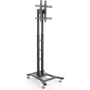 Mobile LCD Display Stand for a 32 to 65 inch Flat Panel Monitor, Height-Adjustable with Tilting Bracket - Black