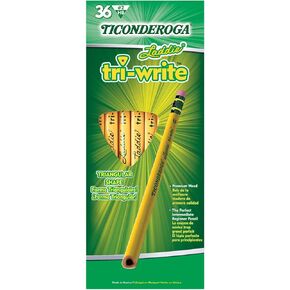 Ticonderoga® Tri-Write Pencils, With Erasers, #2 Lead, Yellow, Pack Of 36