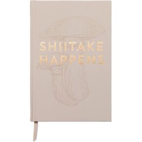 DesignWorks Ink Soft Touch Hardcover Funny Journal Notebook with Lined Pages and Ribbon Marker for Work, Vintage Sass Shiitake Happens Gray Mushroom Journal, 5.75" X 8.5" (JB86-2029)