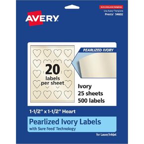 ملصقات قلب عاجي لؤلؤي من Avery مع تقنية التغذية المؤكدة، طباعة على الحافة، 1.5 بوصة × 1.5 بوصة، 500 ملصق عاجي لؤلؤي، ملصقات قابلة للطباعة بالليزر/نفث الحبر in Kuwait