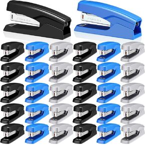 Desktop Stapler School College Office Supplies Portable Durable Staplers for Desk Accessories Heavy Duty Stapler with 25 Sheet Capacity for Home Classroom Office Teacher (Black, Blue, Gray, 6 Pcs)