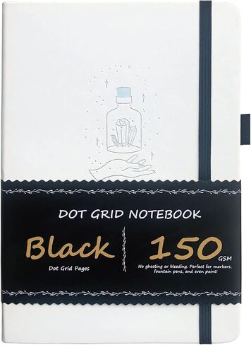 BUKE Dotted Journal - Dot Grid Notebook - 150gsm No Bleed Black Paper - 160 Black Pages - For Women and Men - A5 PU Leather Hardcover 5.75" x 8.5" and Gift Box (BKB-3) in Kuwait